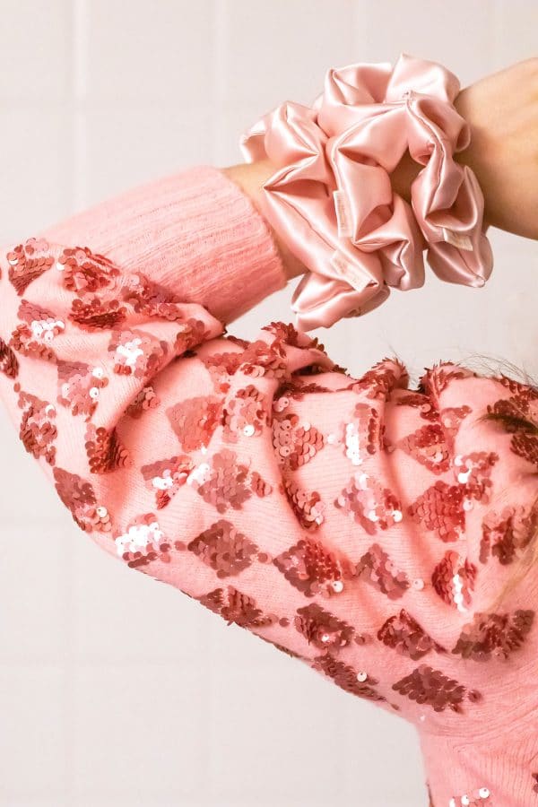 Pink satin scrunchie creaseless hairstyle