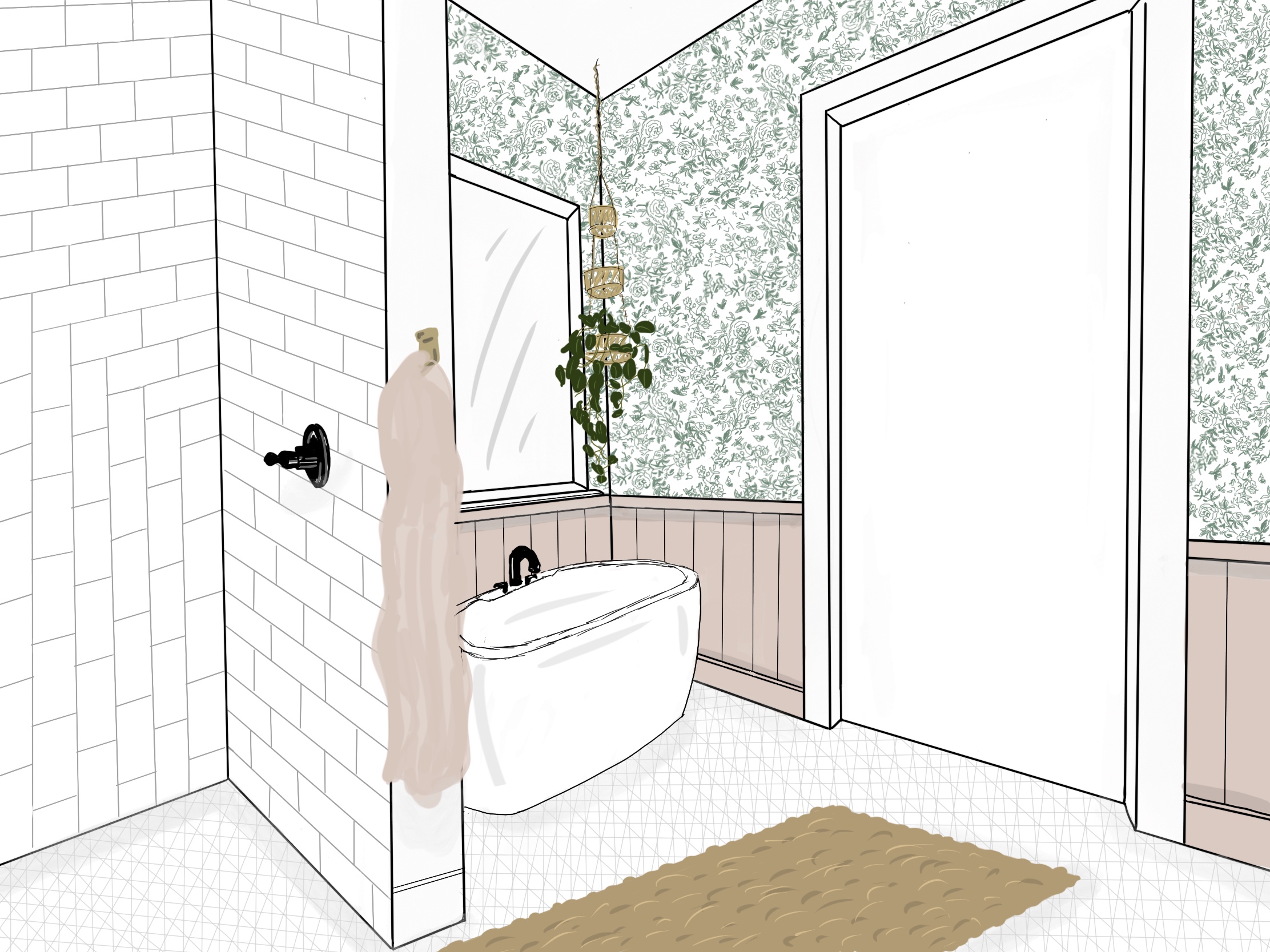 illustration of primary bathroom renovation shelley elizabeth designs